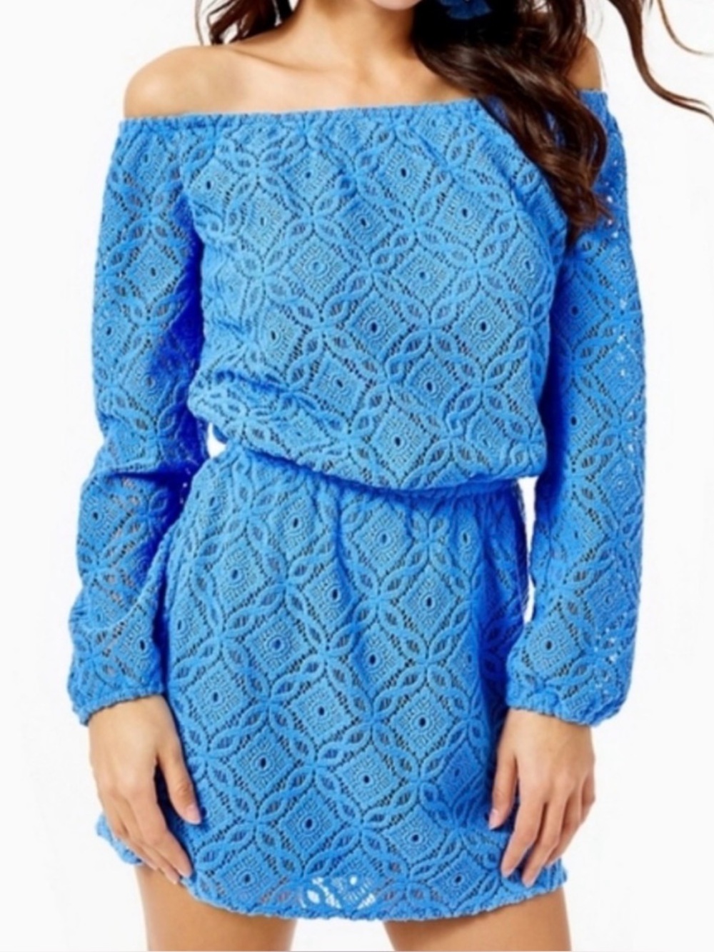 Lilly Pulitzer Blue Lana Thistle Trellis Lace Off Shoulder Skort Romper